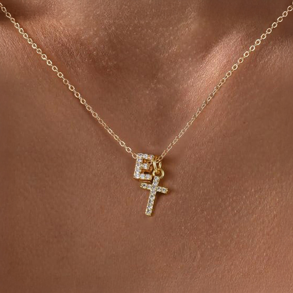 Kalsten | Dainty Diamond Initial & Cross Necklace