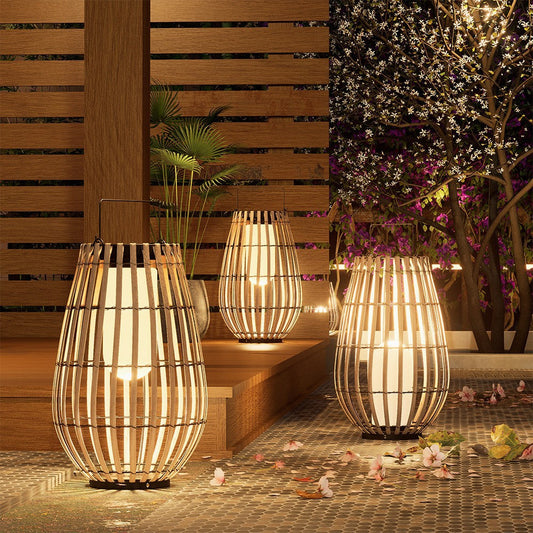 Handwoven Rattan Solar Floor Lamp