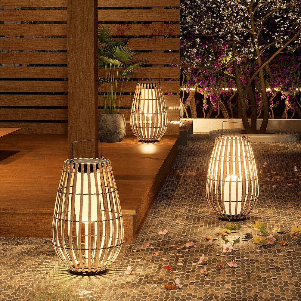 Handwoven Rattan Solar Floor Lamp