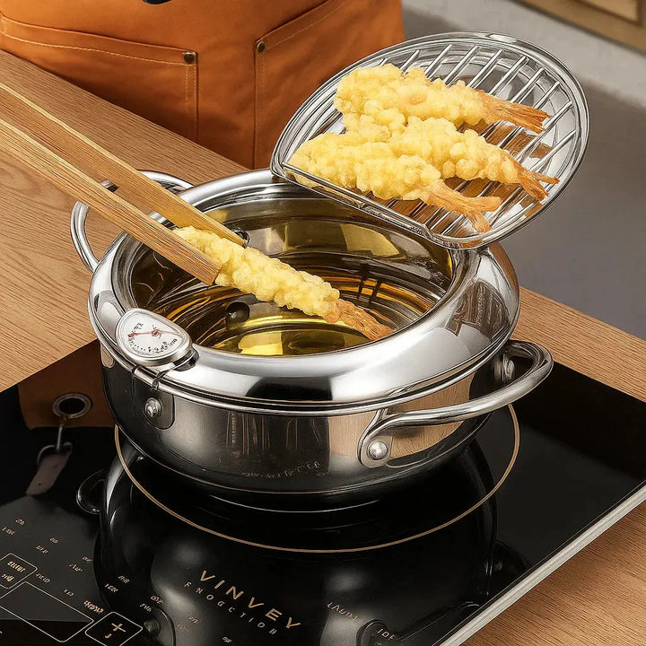 Kalsten | Stainless Steel Frying Pan with Thermometer & Draining Rack