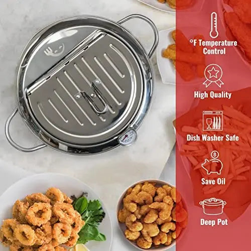 Kalsten | Stainless Steel Frying Pan with Thermometer & Draining Rack