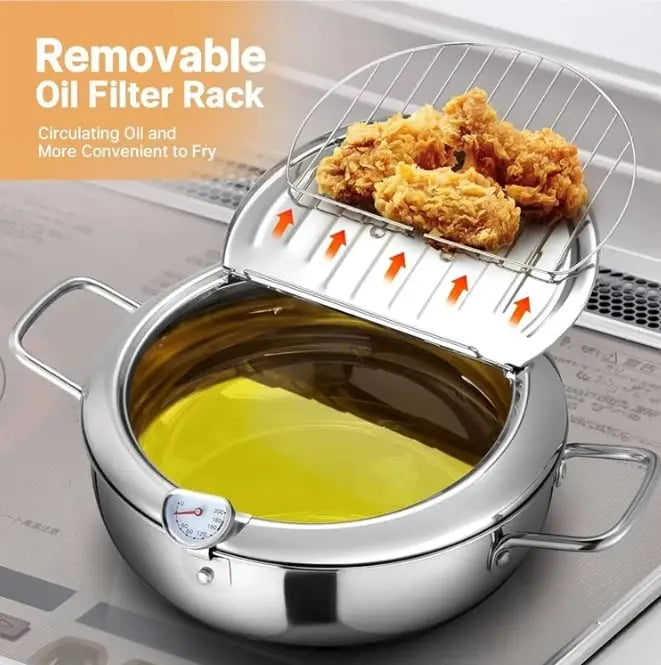 Kalsten | Stainless Steel Frying Pan with Thermometer & Draining Rack