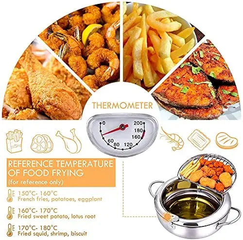 Kalsten | Stainless Steel Frying Pan with Thermometer & Draining Rack