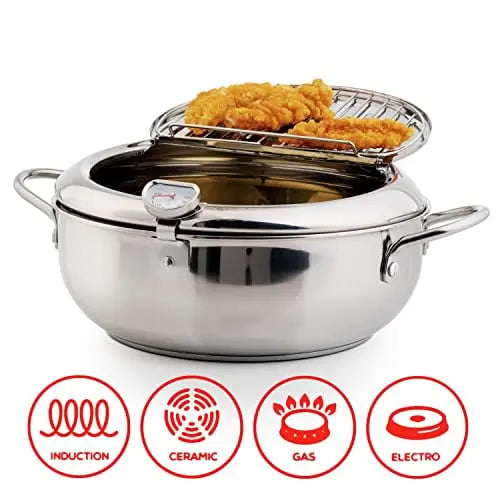 Kalsten | Stainless Steel Frying Pan with Thermometer & Draining Rack