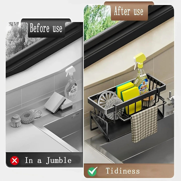 Kalsten | Stainless Steel Sink Organizer – With Towel Holder & Drain for Clean Order