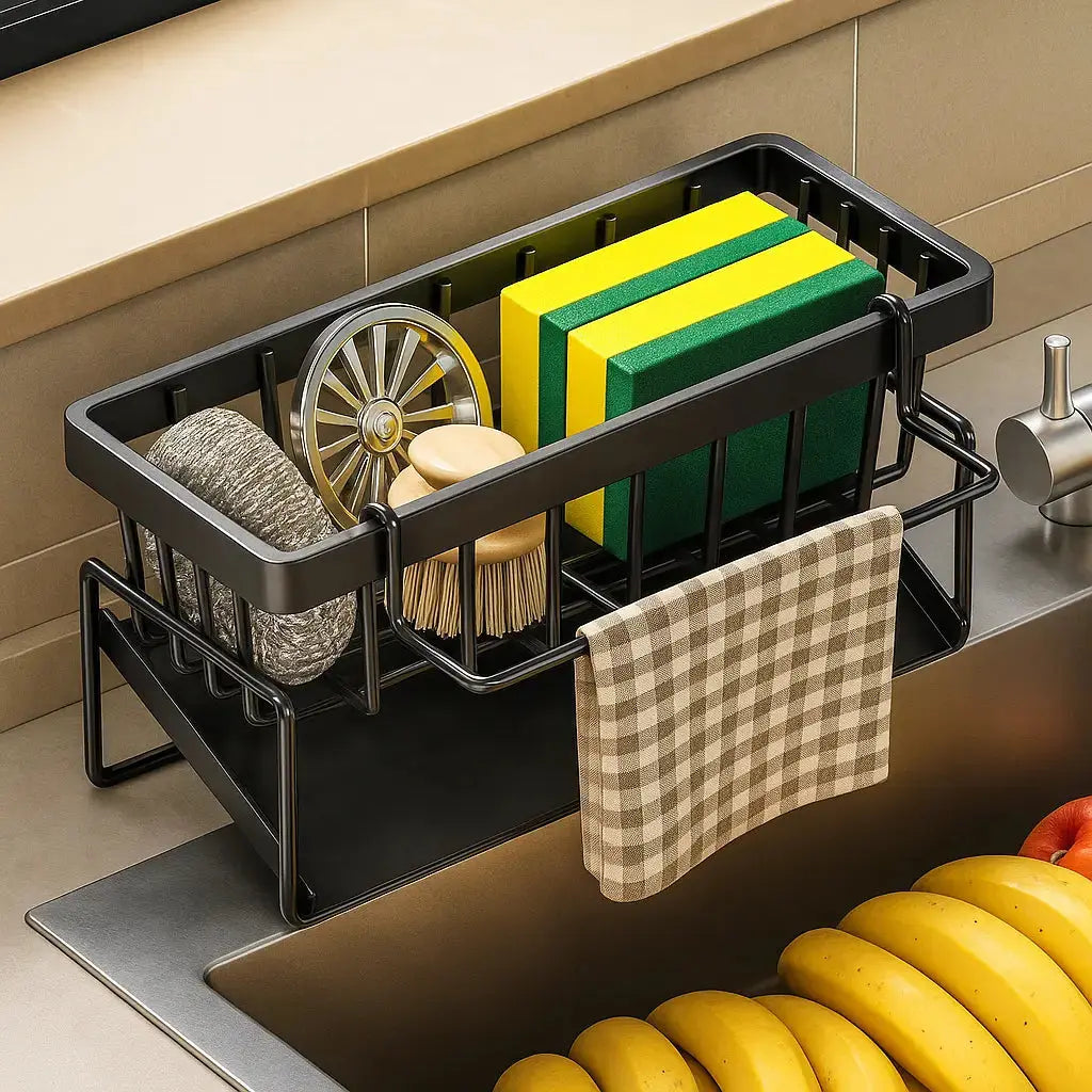 Kalsten | Stainless Steel Sink Organizer – With Towel Holder & Drain for Clean Order