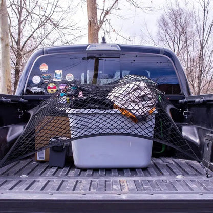 Elastic luggage net with robust carabiners