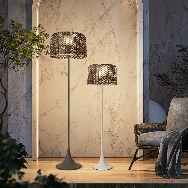 Solar Rattan Outdoor Patio Floor Lamp