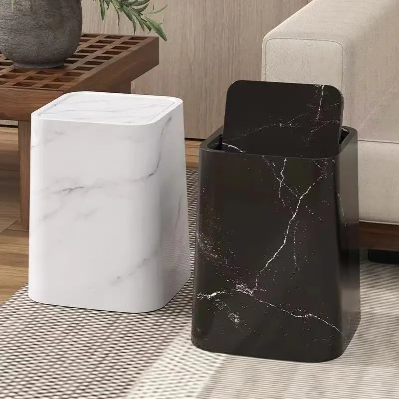 Kalsten | Elegant trash can in marble design with swing lid