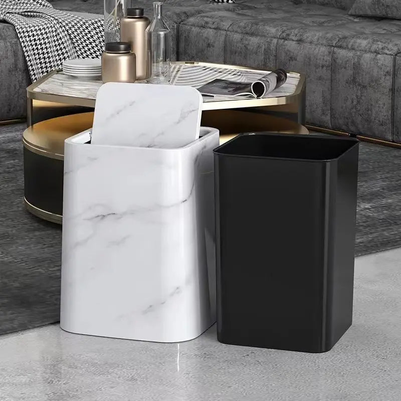 Kalsten | Elegant trash can in marble design with swing lid
