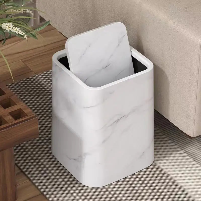 Kalsten | Elegant trash can in marble design with swing lid