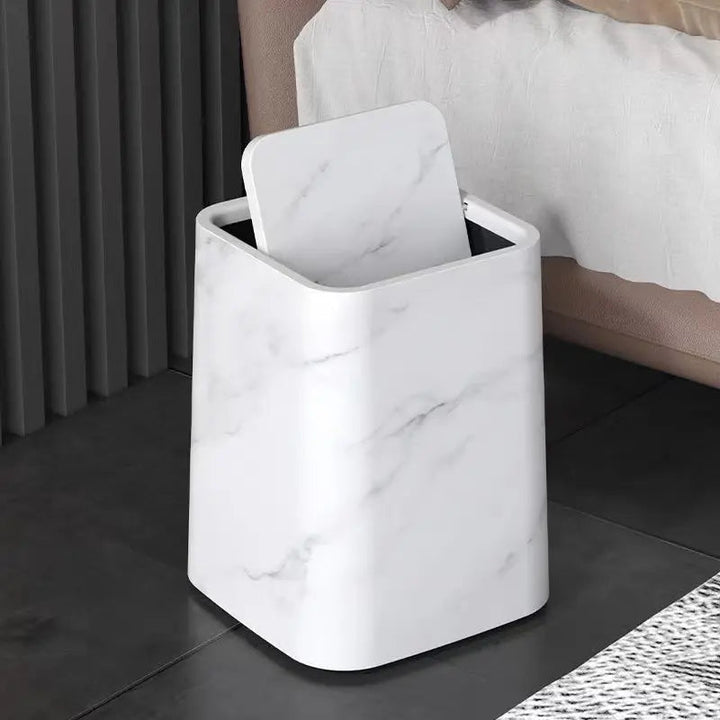Kalsten | Elegant trash can in marble design with swing lid