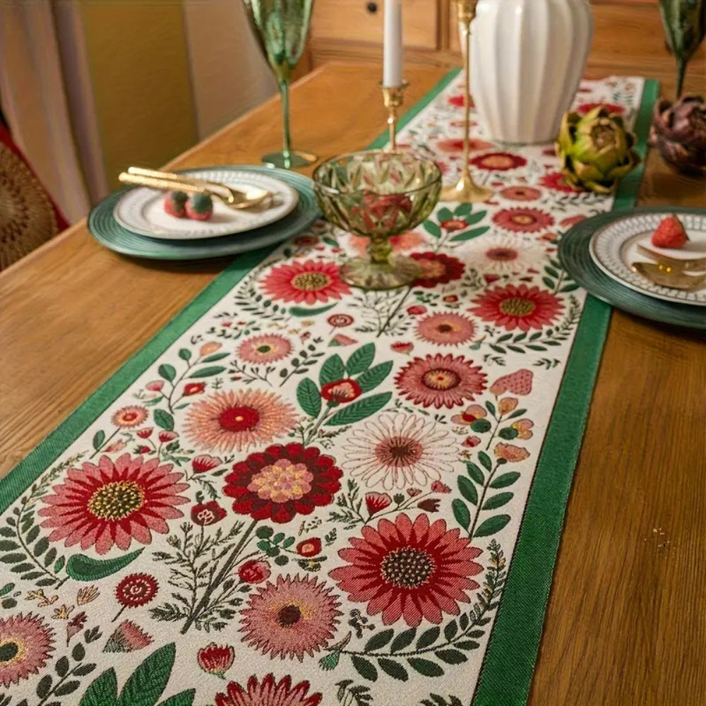 Kalsten | Embroidered Floral Tassel Table Runner