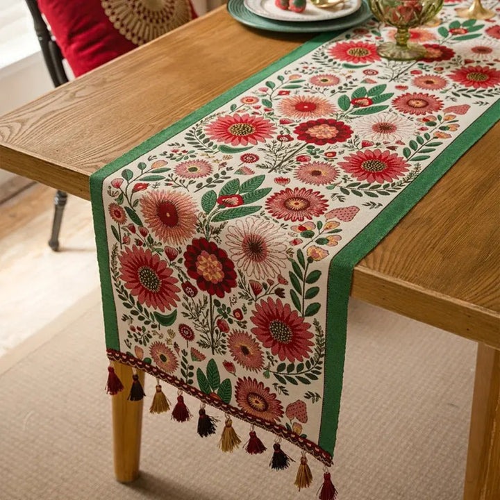 Kalsten | Embroidered Floral Tassel Table Runner
