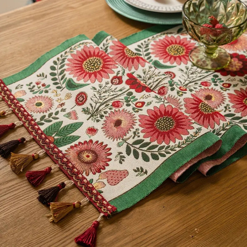 Kalsten | Embroidered Floral Tassel Table Runner