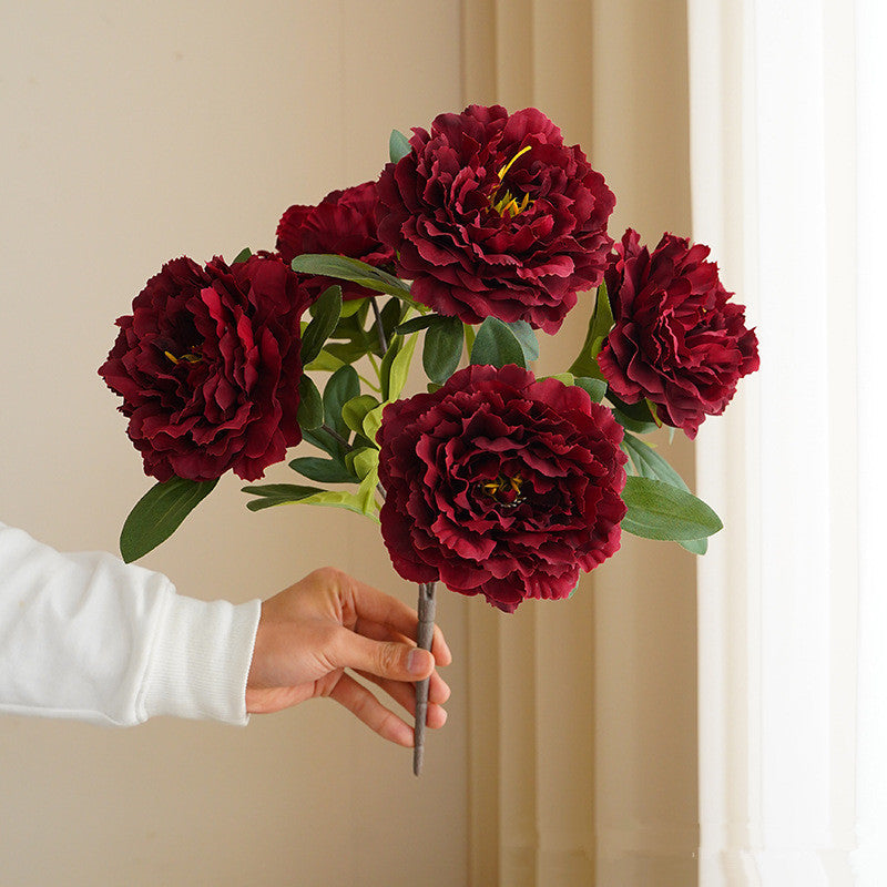 Artificial 5 large head peony flowers | Kalsten