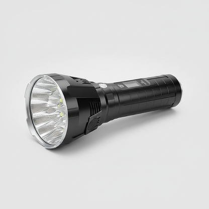 Brehn | MS18 High-Performance LED Flashlight | 100,000 Lumens | 18x Cree XHP70 2.0 LEDs | 2.3 km Range | IP56 Waterproof | OLED Status Display | Incl. Battery Pack