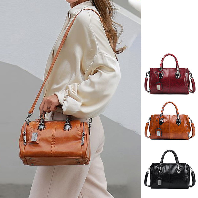 New handbags made of oil wax leather Boston, large tote bag made of soft leather | Kalsten