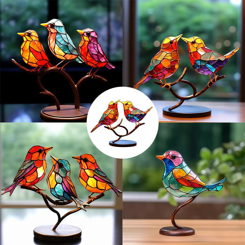 Colored Glass Ornaments Birds on Branches | Kalsten