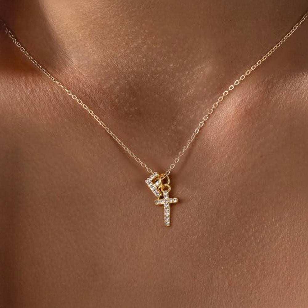 Kalsten | Dainty Diamond Initial & Cross Necklace