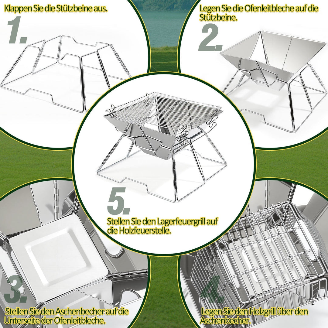 Foldable Camping Grill Stainless Steel with Height Adjustable Grill Rack | Kalsten