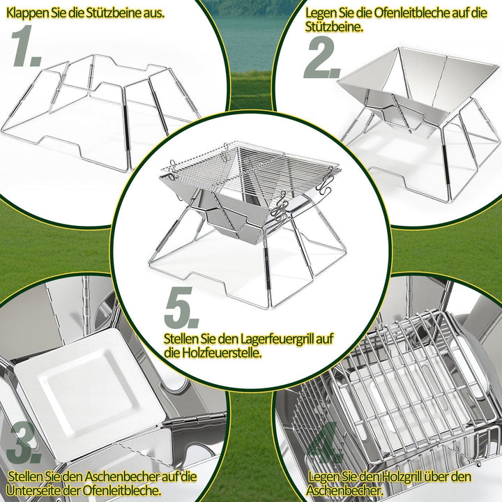 Foldable Camping Grill Stainless Steel with Height Adjustable Grill Rack | Kalsten