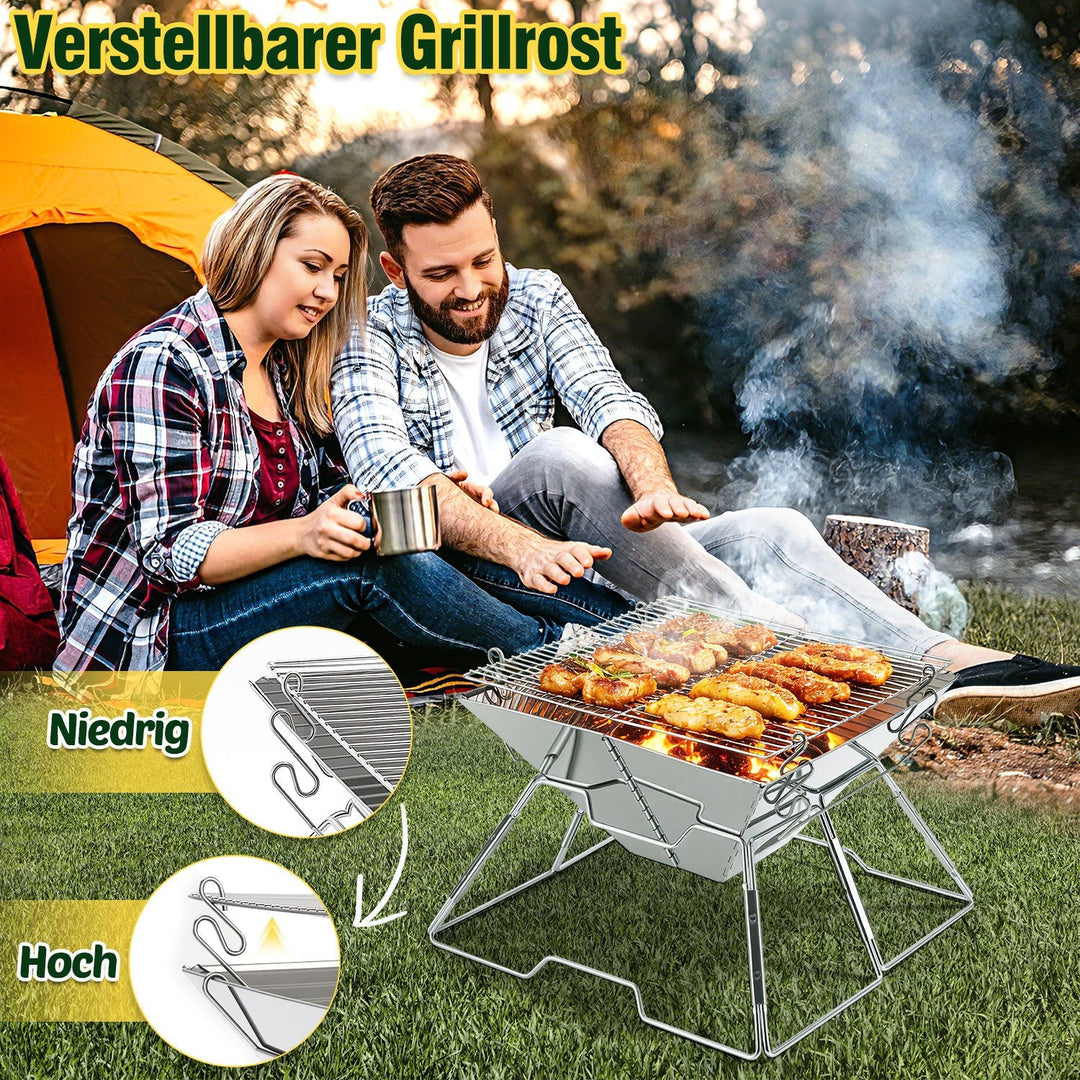 Foldable Camping Grill Stainless Steel with Height Adjustable Grill Rack | Kalsten
