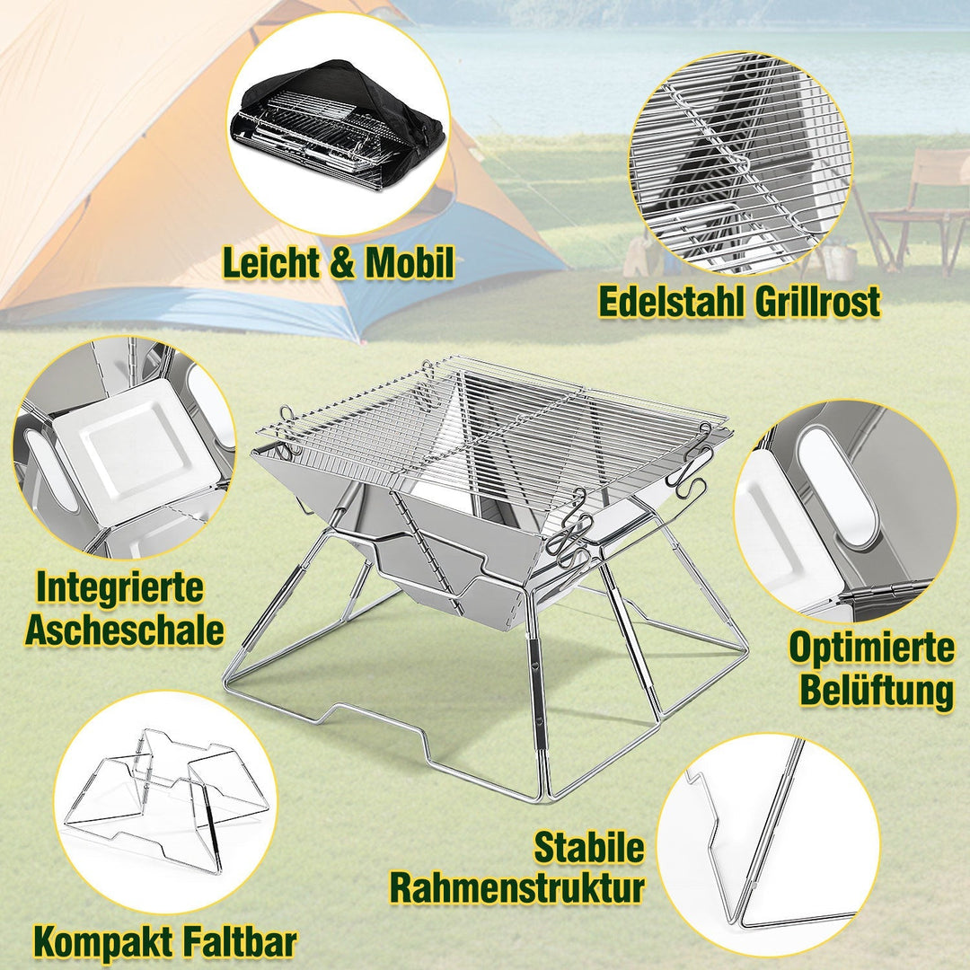 Foldable Camping Grill Stainless Steel with Height Adjustable Grill Rack | Kalsten