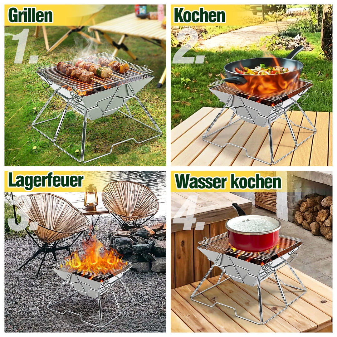 Foldable Camping Grill Stainless Steel with Height Adjustable Grill Rack | Kalsten