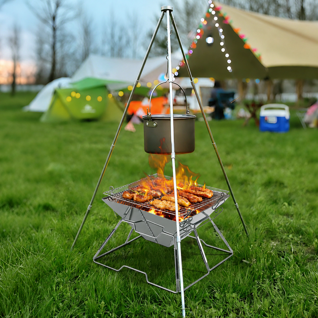 Foldable Camping Grill Stainless Steel with Height Adjustable Grill Rack | Kalsten