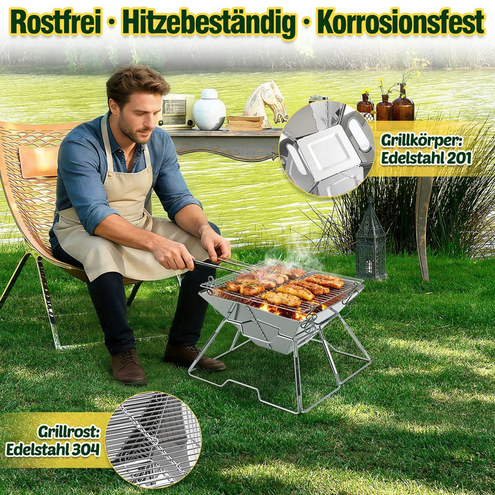 Foldable Camping Grill Stainless Steel with Height Adjustable Grill Rack | Kalsten