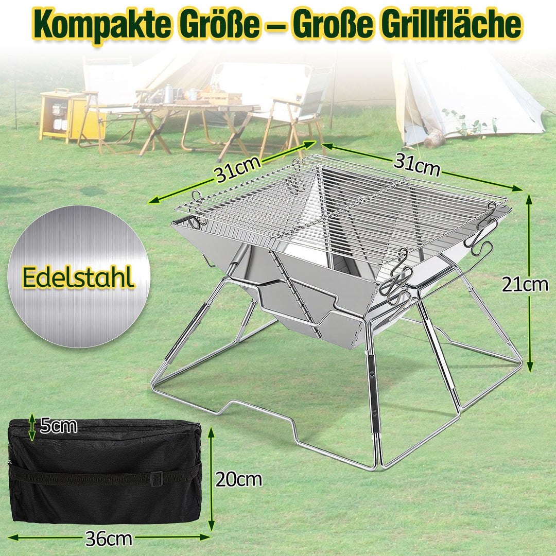Foldable Camping Grill Stainless Steel with Height Adjustable Grill Rack | Kalsten