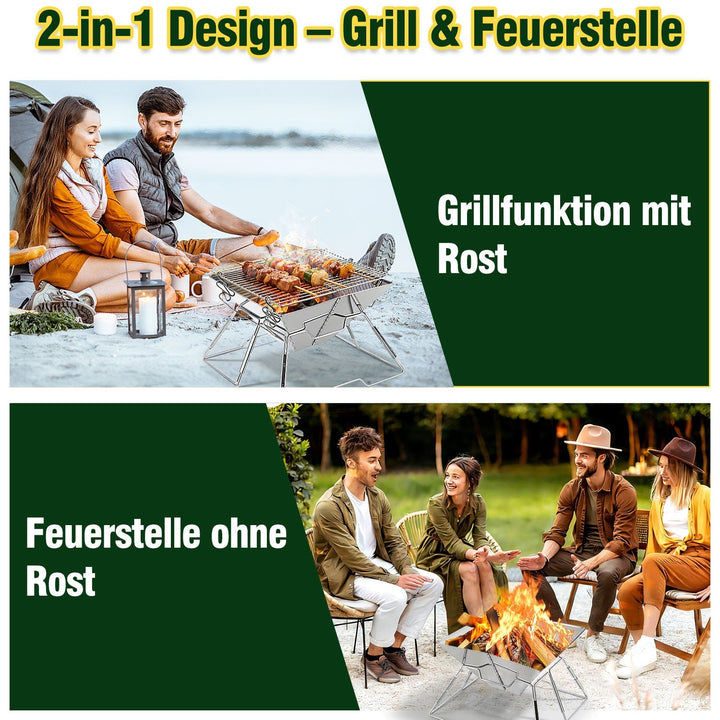 Foldable Camping Grill Stainless Steel with Height Adjustable Grill Rack | Kalsten