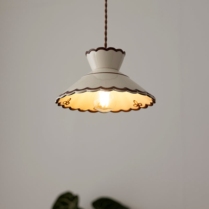 Pendant Light Ceramic 9.6 in Cream Vintage Dining Room Kitchen Island Hanging Ceiling Lamp | Kalsten