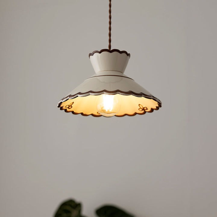 Pendant Light Ceramic 9.6 in Cream Vintage Dining Room Kitchen Island Hanging Ceiling Lamp | Kalsten