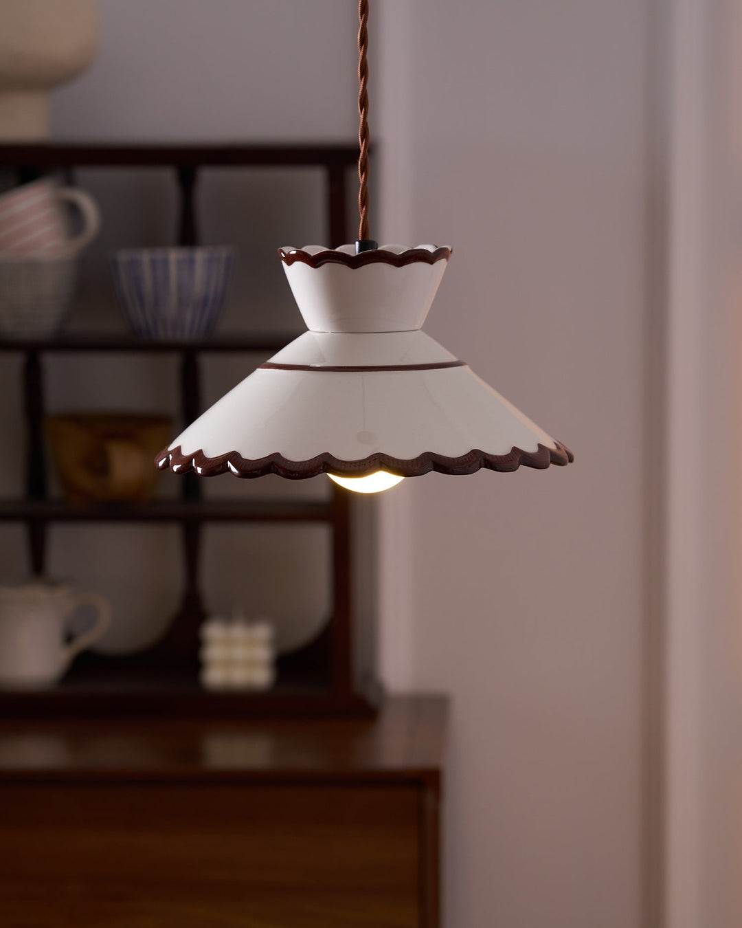 Pendant Light Ceramic 9.6 in Cream Vintage Dining Room Kitchen Island Hanging Ceiling Lamp | Kalsten