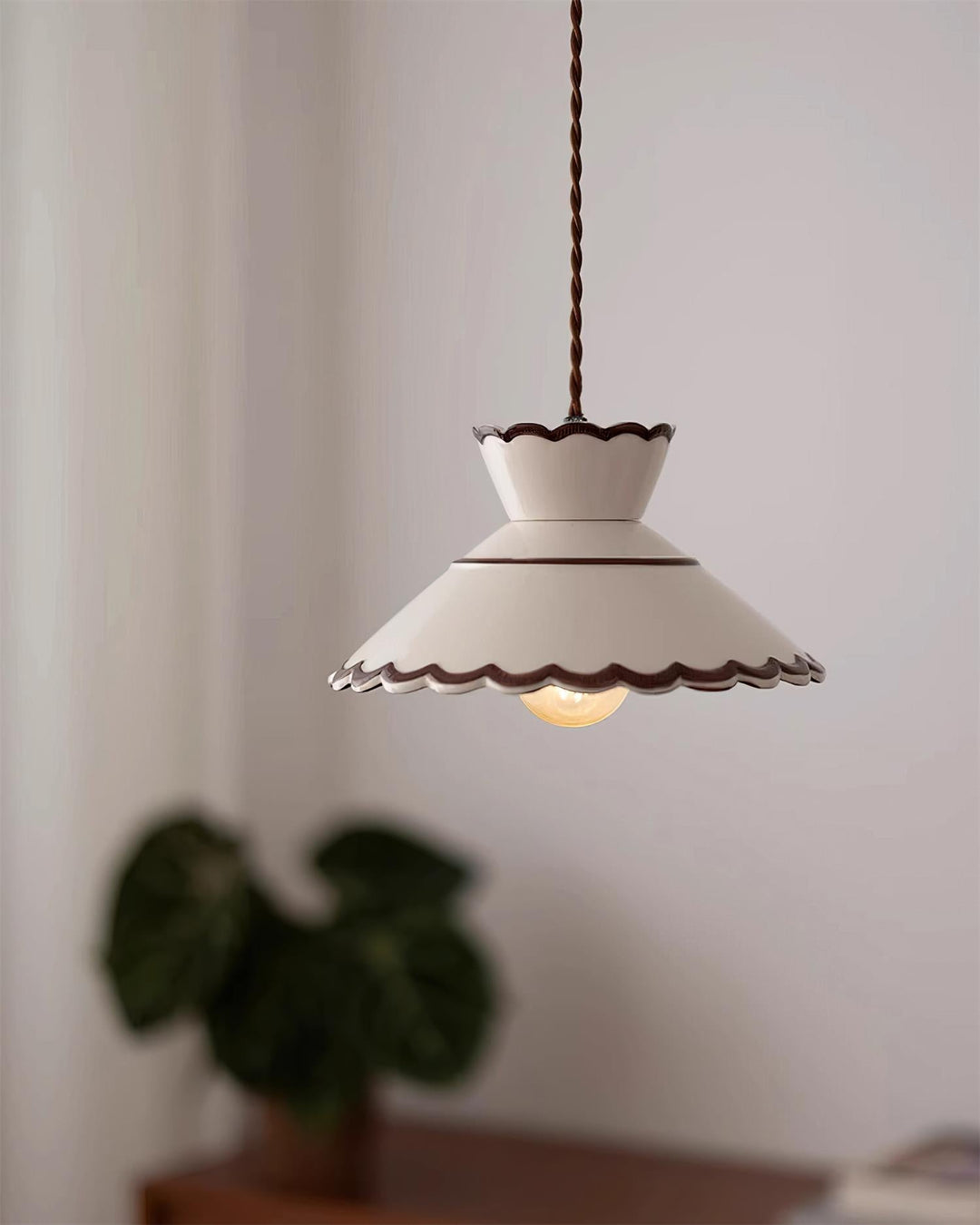 Pendant Light Ceramic 9.6 in Cream Vintage Dining Room Kitchen Island Hanging Ceiling Lamp | Kalsten