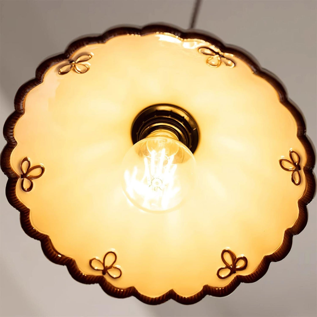 Pendant Light Ceramic 9.6 in Cream Vintage Dining Room Kitchen Island Hanging Ceiling Lamp | Kalsten