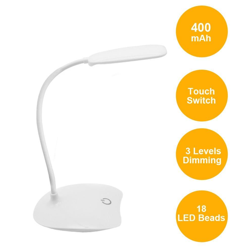 Flexible 14 LED Stand Desk Lamp Modern Touch Switch 3 Modes Dimmer USB Rechargeable Reading Study Light Table Lamp for Bedroom | Kalsten