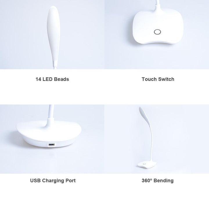 Flexible 14 LED Stand Desk Lamp Modern Touch Switch 3 Modes Dimmer USB Rechargeable Reading Study Light Table Lamp for Bedroom | Kalsten