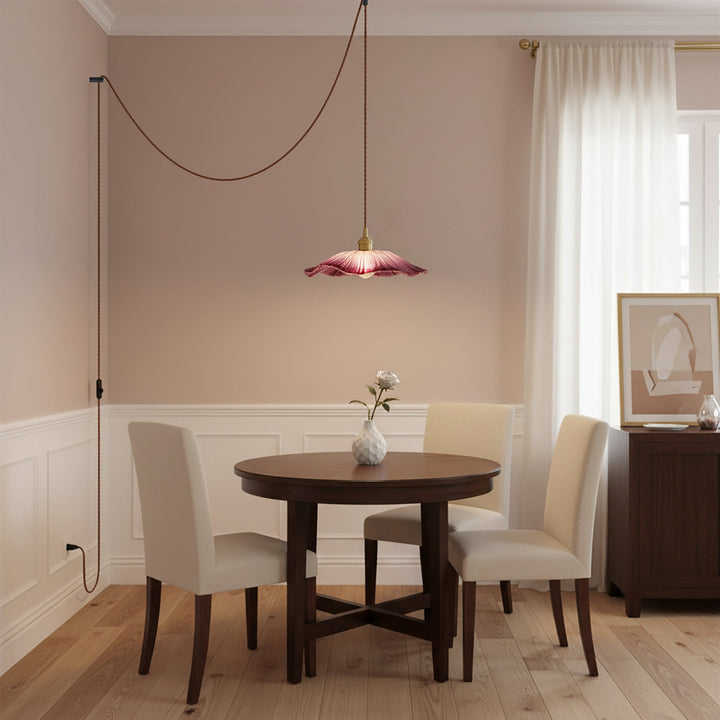 Pendant Light Glass Flower Shade 11 in x 5.1 in Pink Clear Green Dining Room Kitchen Island Hanging Ceiling Lamp | Kalsten
