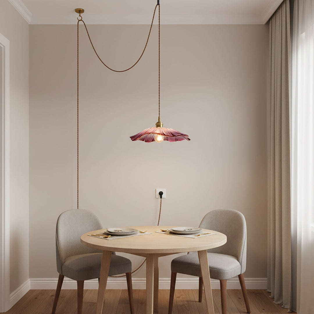 Pendant Light Glass Flower Shade 11 in x 5.1 in Pink Clear Green Dining Room Kitchen Island Hanging Ceiling Lamp | Kalsten