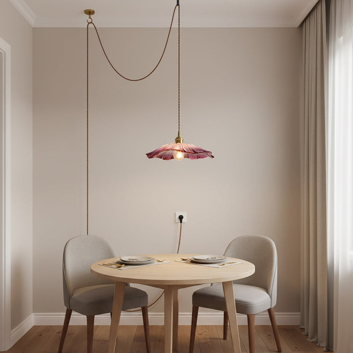 Pendant Light Glass Flower Shade 11 in x 5.1 in Pink Clear Green Dining Room Kitchen Island Hanging Ceiling Lamp | Kalsten