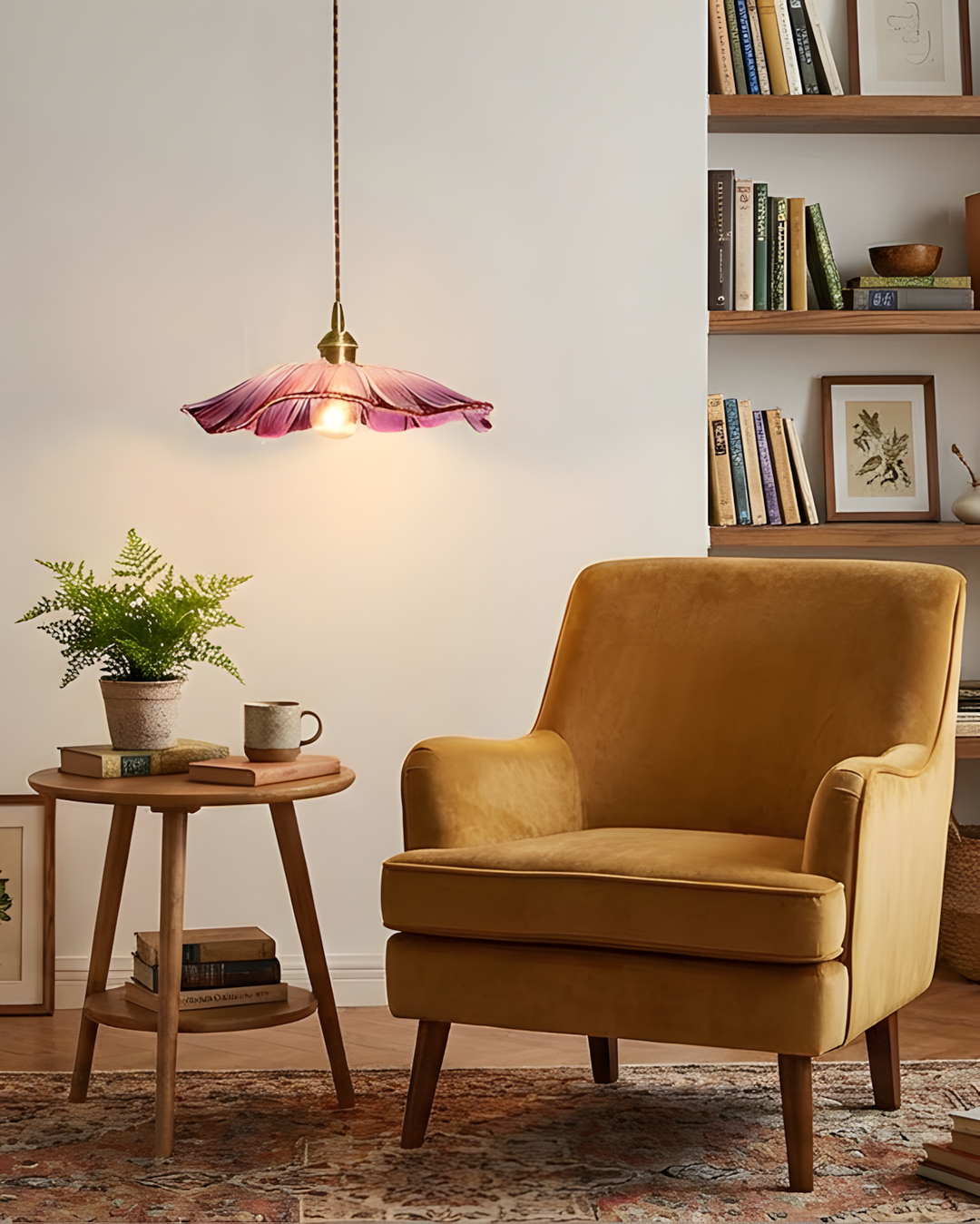 Pendant Light Glass Flower Shade 11 in x 5.1 in Pink Clear Green Dining Room Kitchen Island Hanging Ceiling Lamp | Kalsten