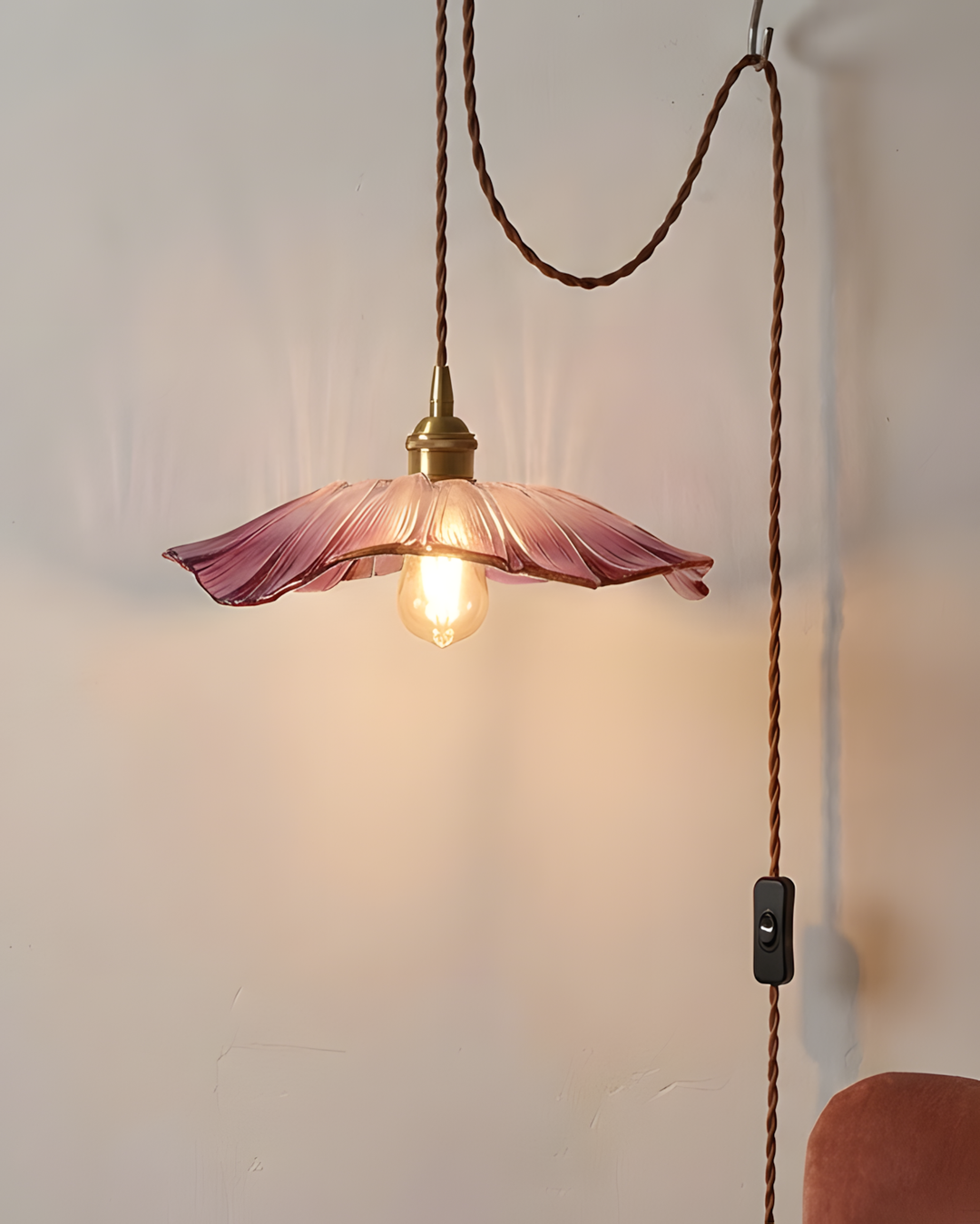Pendant Light Glass Flower Shade 11 in x 5.1 in Pink Clear Green Dining Room Kitchen Island Hanging Ceiling Lamp | Kalsten