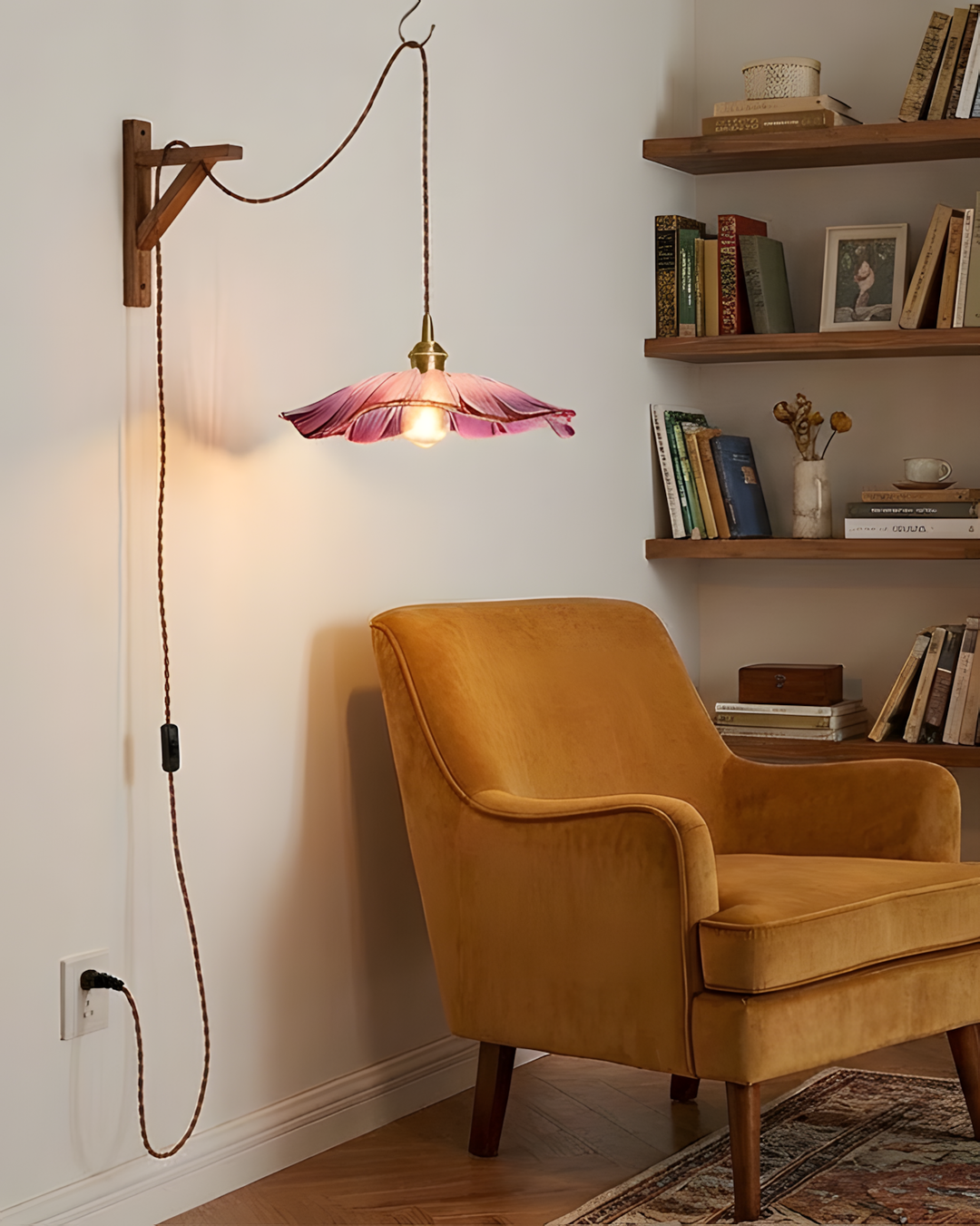 Pendant Light Glass Flower Shade 11 in x 5.1 in Pink Clear Green Dining Room Kitchen Island Hanging Ceiling Lamp | Kalsten