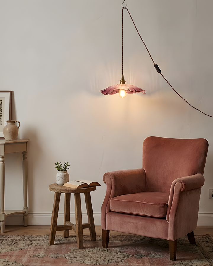 Pendant Light Glass Flower Shade 11 in x 5.1 in Pink Clear Green Dining Room Kitchen Island Hanging Ceiling Lamp | Kalsten