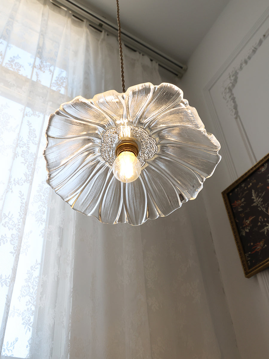 Pendant Light Glass Flower Shade 11 in x 5.1 in Pink Clear Green Dining Room Kitchen Island Hanging Ceiling Lamp | Kalsten