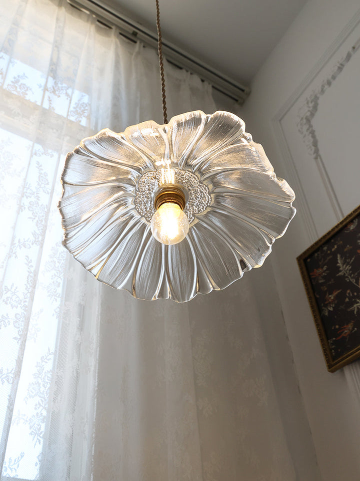 Pendant Light Glass Flower Shade 11 in x 5.1 in Pink Clear Green Dining Room Kitchen Island Hanging Ceiling Lamp | Kalsten