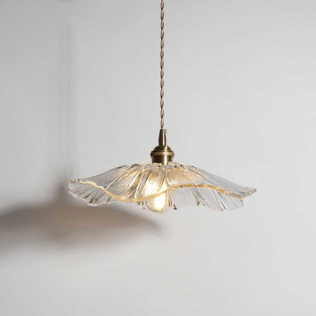 Pendant Light Glass Flower Shade 11 in x 5.1 in Pink Clear Green Dining Room Kitchen Island Hanging Ceiling Lamp | Kalsten